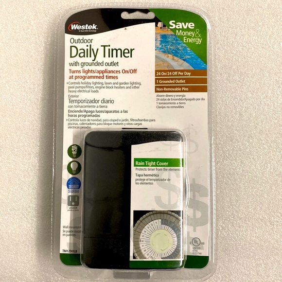 Westek 1-Outlet Outdoor Daily Timer. Grounded outlet, Rain tight solid cover. - Picture 1 of 5